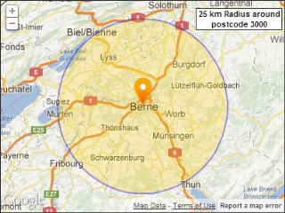 Swiss postcodes within a radius