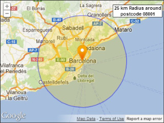 Postcodes within a radius  Spain